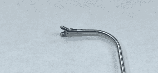 A FRONTAL SINUS GIRAFFE FORCEP with a hook attached to it.