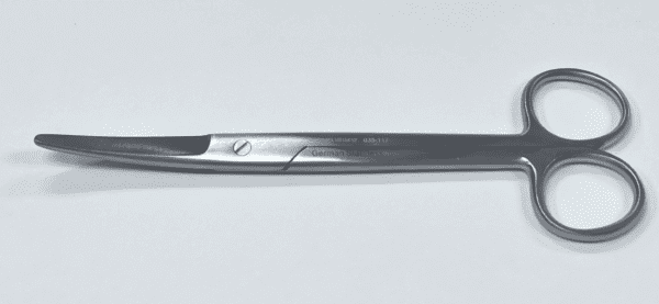 A Mayo Scissor on a white surface.