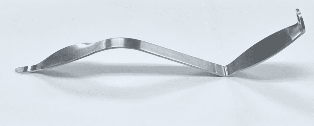 Cobra retractor, acetabular, bent with white background