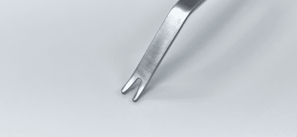 A pair of Hohmann Retractor, Double Prong, Double Bent tongs on a white background.