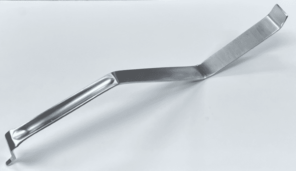 A HOHMANN RETRACTOR, UPWARD, BOUBLE BENT, DORR TYPE handle on a white surface.