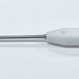 A white MUELLER OFFSET CHISEL with a metal handle on a white surface.