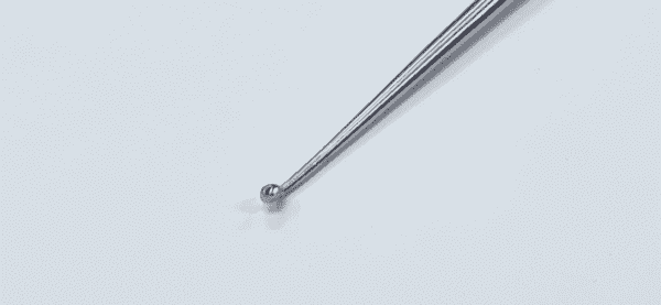A BRUNS SPINAL FUSION CURETTE, ANGLED, 9" is sitting on a white surface.