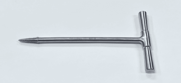 A stainless steel Femoral Head Extractor tool on a white surface.