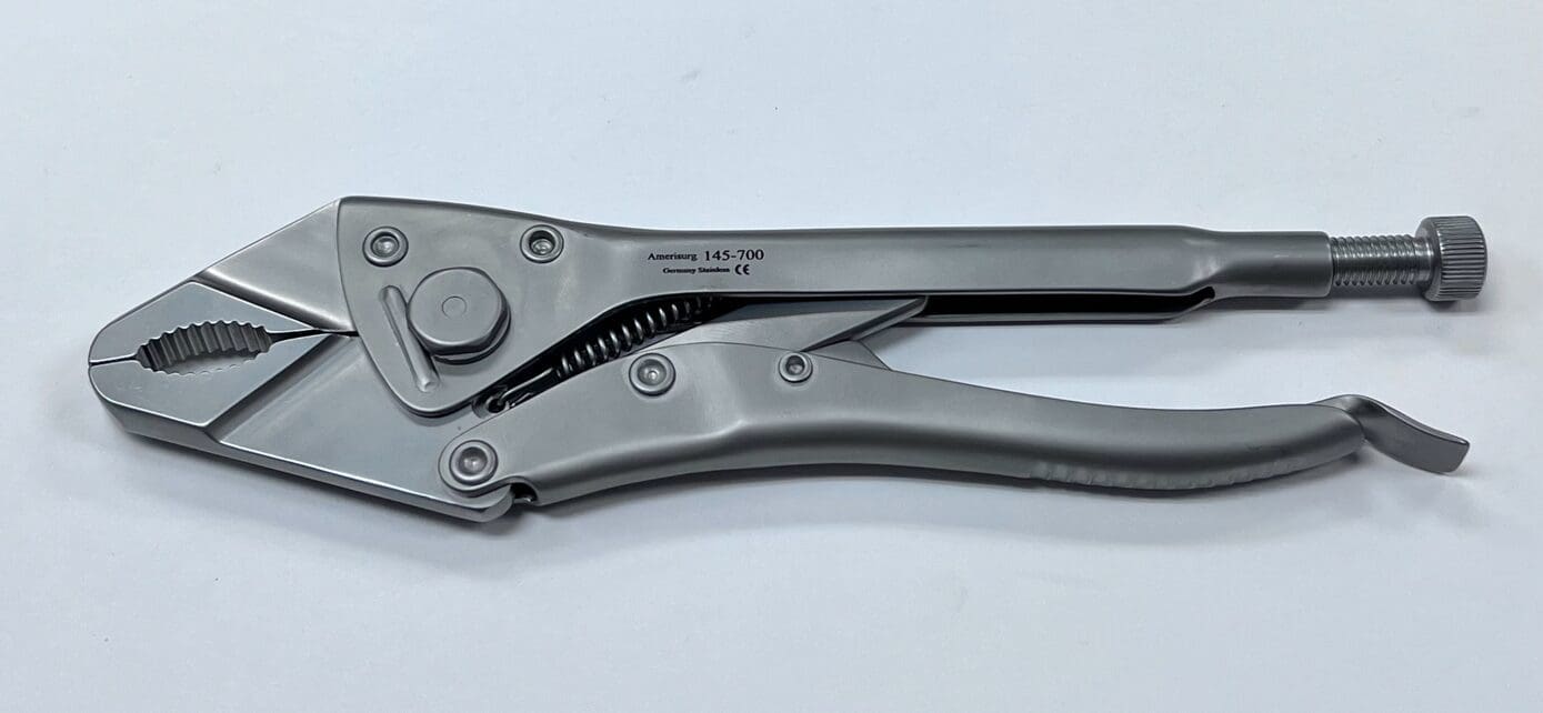 A pair of LOCKING PLIERS, SNUB NOSE on a white surface.