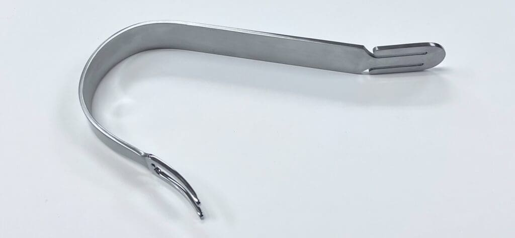 An image of a LONG PRONG COLLATERAL LIGAMENT RETRACTOR on a white surface.